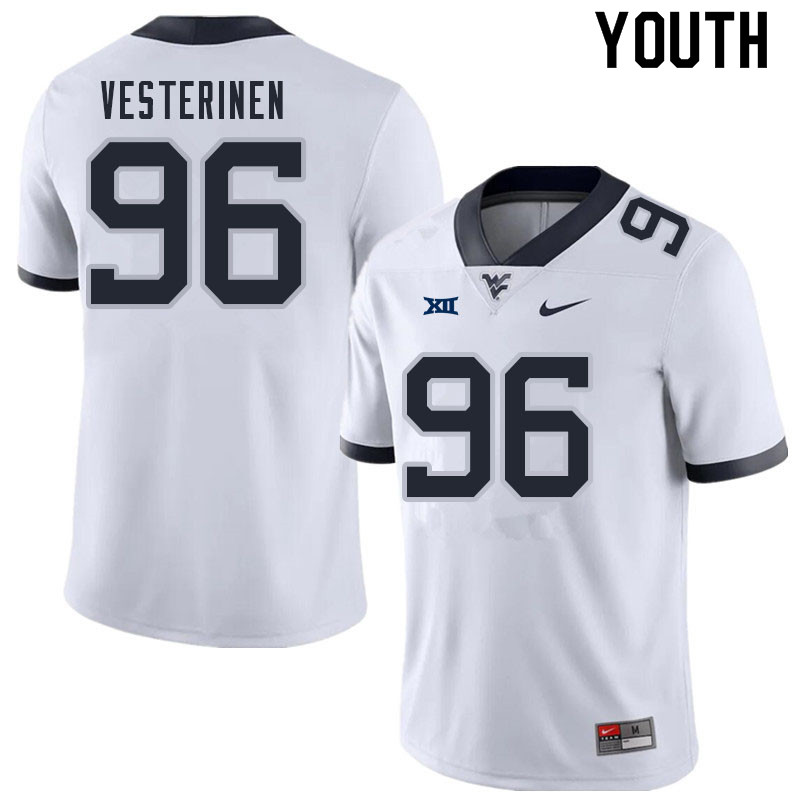 Youth #96 Edward Vesterinen West Virginia Mountaineers College Football Jerseys Sale-White - Click Image to Close